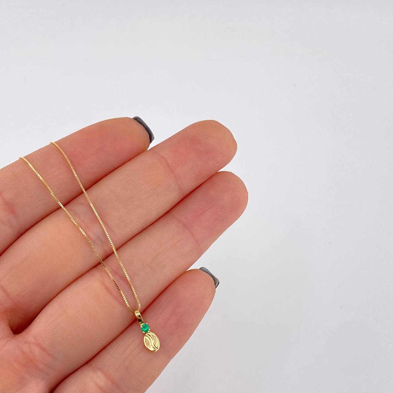 Set Cadena Veneciana + Dije Grano Cafe Esmeralda 3 Pts / 1 g / 45 cm Oro Amarillo 18K