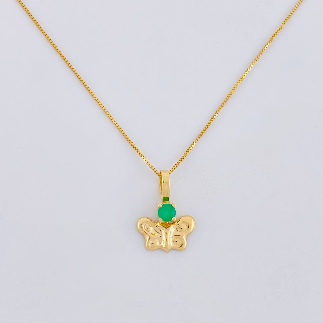 Set Cadena Veneciana + Dije Mariposa Esmeralda 6 Pts / 1.15 g / 45 cm Oro Amarillo 18K