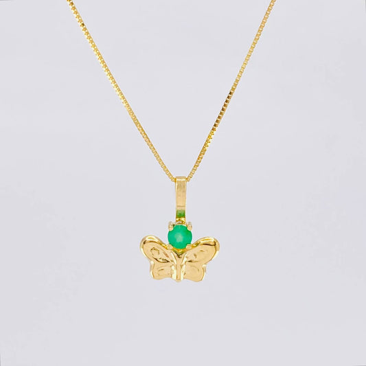 Set Cadena Veneciana + Dije Mariposa Esmeralda 6 Pts / 1.15 g / 45 cm Oro Amarillo 18K