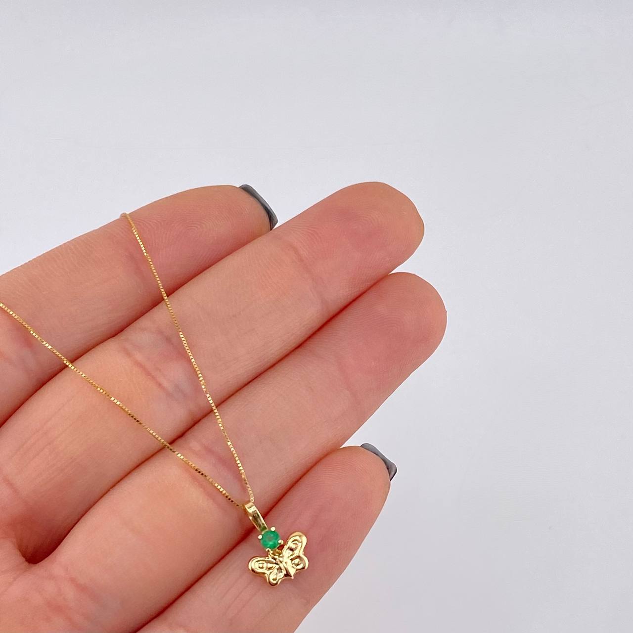 Set Cadena Veneciana + Dije Mariposa Esmeralda 6 Pts / 1.15 g / 45 cm Oro Amarillo 18K