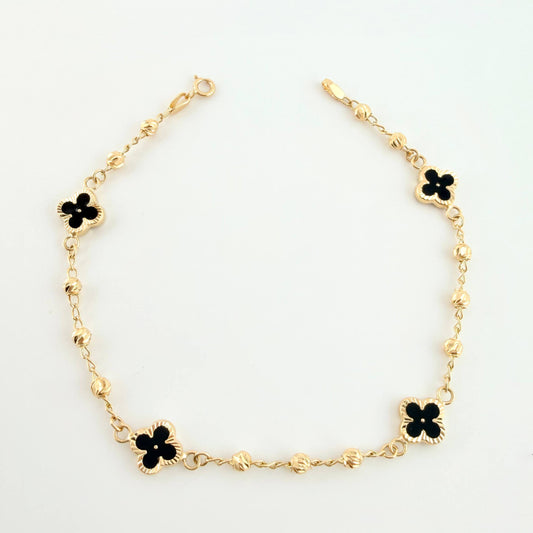 Pulso Trebol Espiga Diamantado 3.3gr / 18.5cm / 3mm Oro Amarillo Nac.Esp. 18K