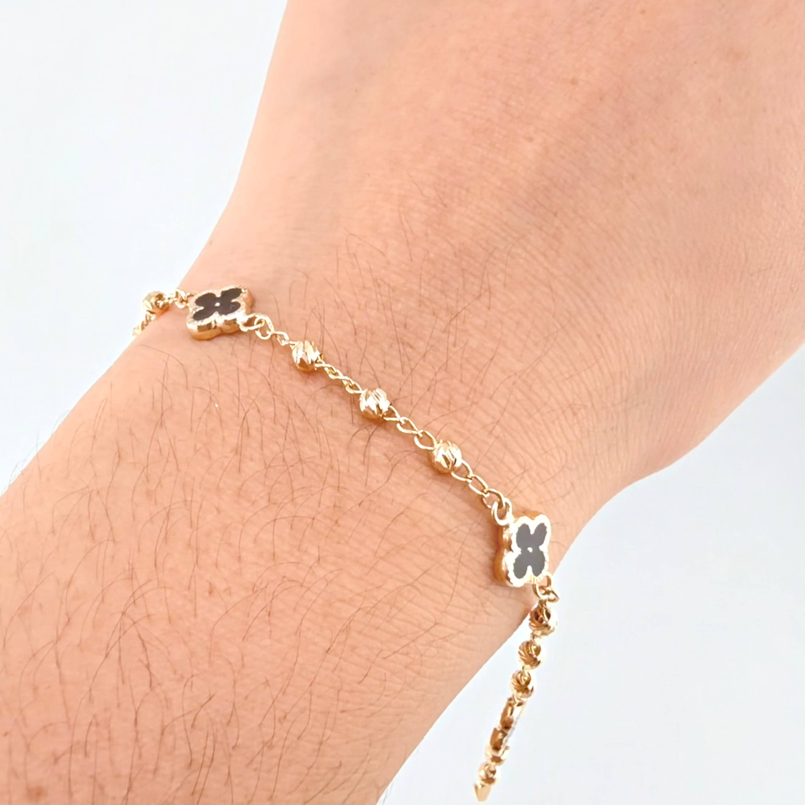 Pulso Trebol Espiga Diamantado 3.3gr / 18.5cm / 3mm Oro Amarillo Nac.Esp. 18K