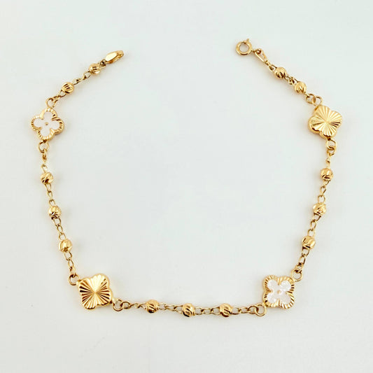 Pulso Trebol Blanco Aro Seguido 3.25gr / 18.5cm / 2.95mm Oro Amarillo Nac.Esp. 18K ©