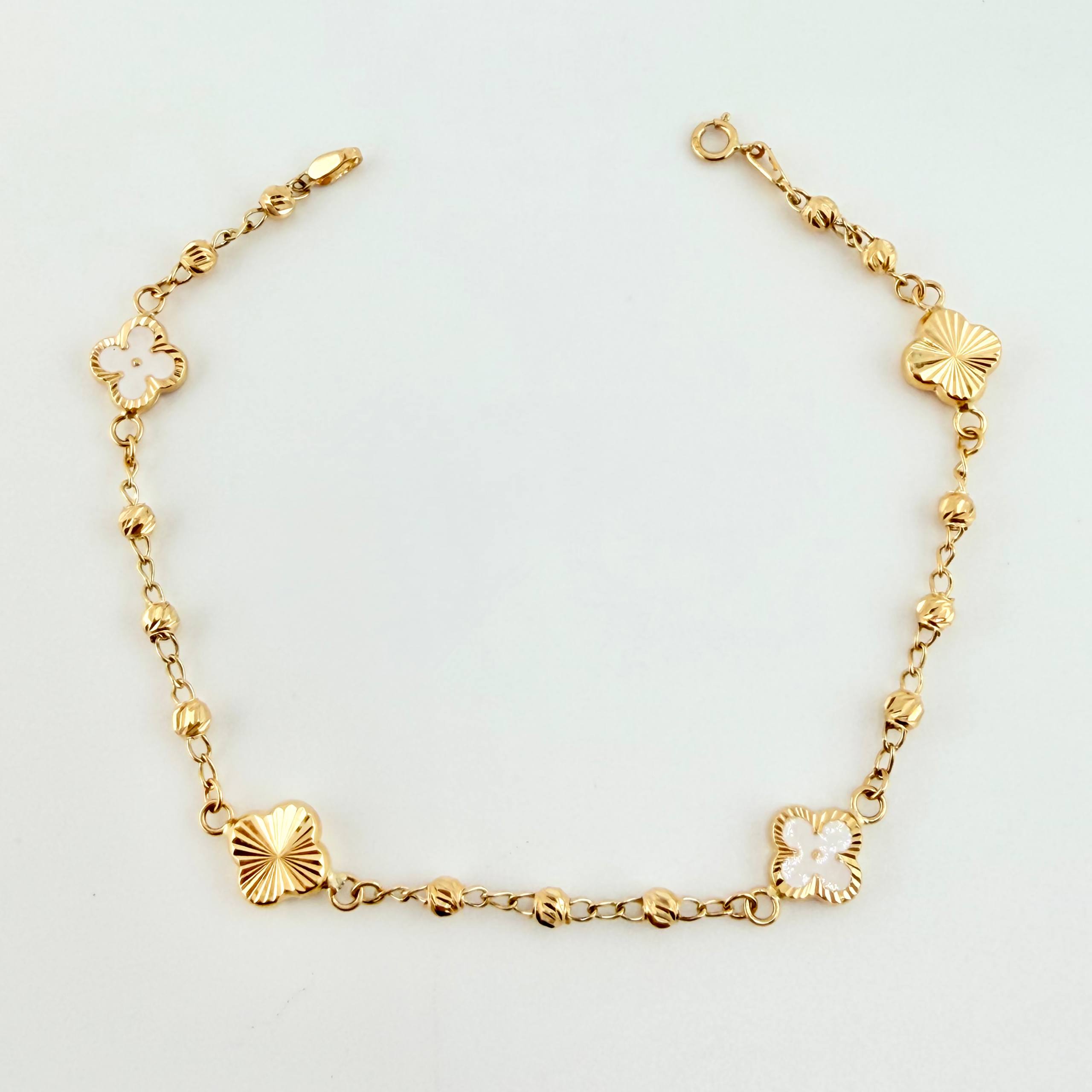 Pulso Trebol Espiga Diamantado 3.3gr / 18.5cm / 3mm Oro Amarillo Nac.Esp. 18K