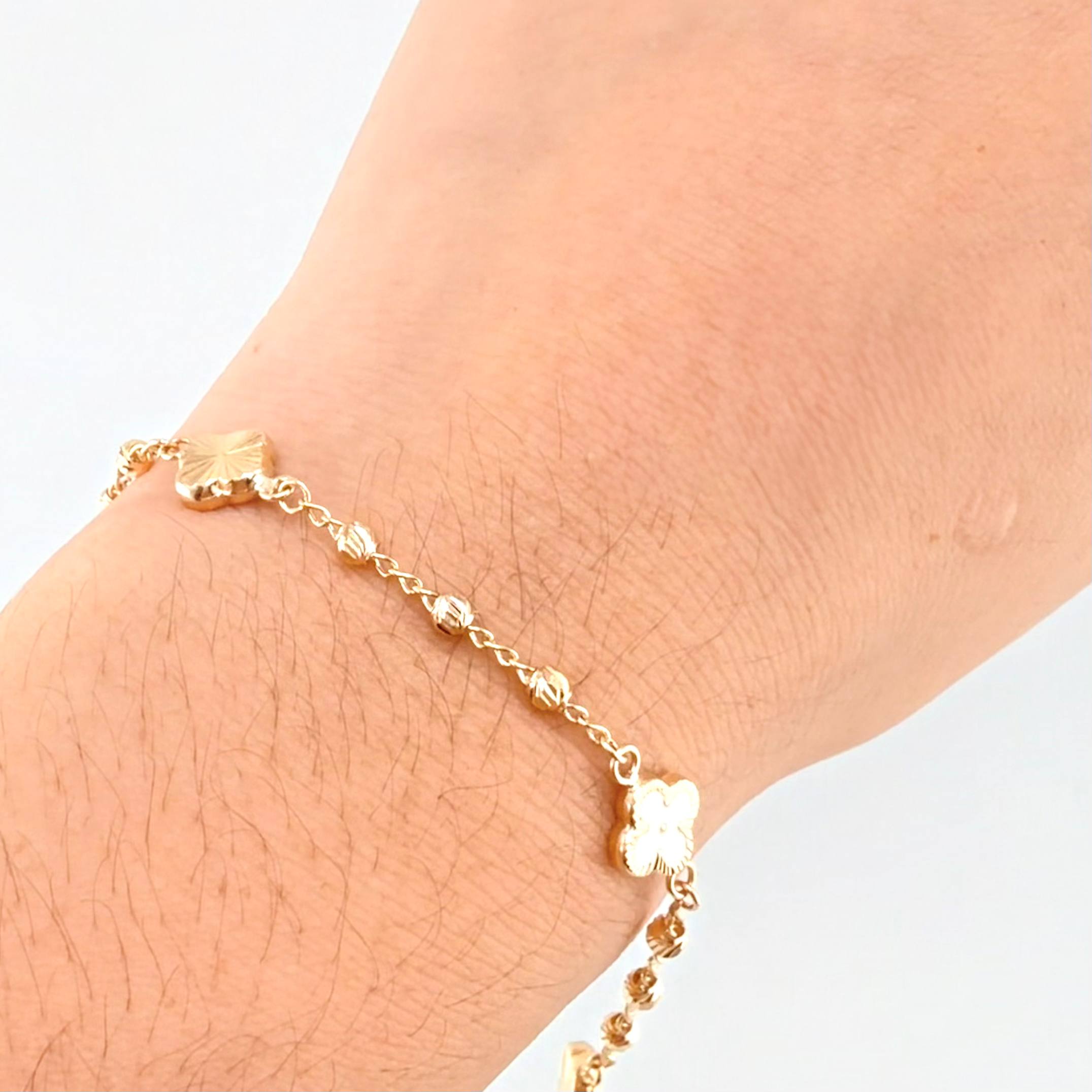 Pulso Trebol Espiga Diamantado 3.3gr / 18.5cm / 3mm Oro Amarillo Nac.Esp. 18K