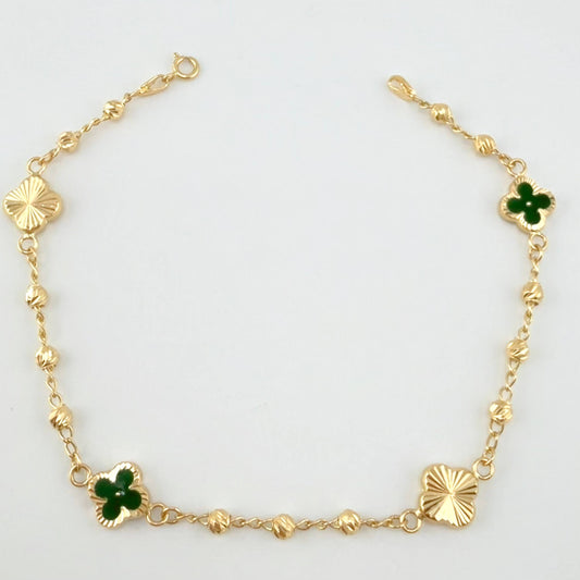 Pulso Trebol Espiga Diamantado 3.3gr / 18.5cm / 3mm Oro Amarillo Nac.Esp. 18K