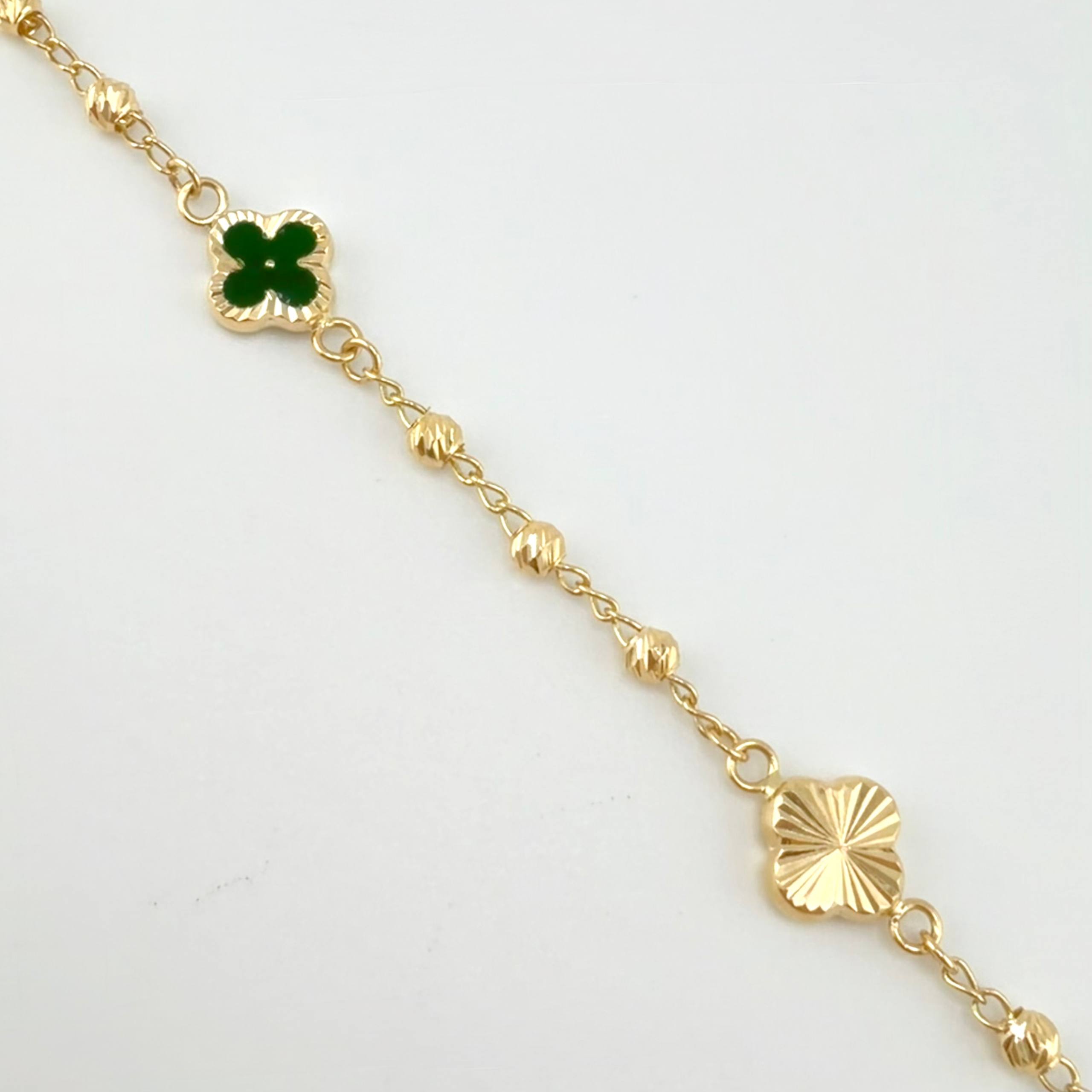 Pulso Trebol Espiga Diamantado 3.3gr / 18.5cm / 3mm Oro Amarillo Nac.Esp. 18K