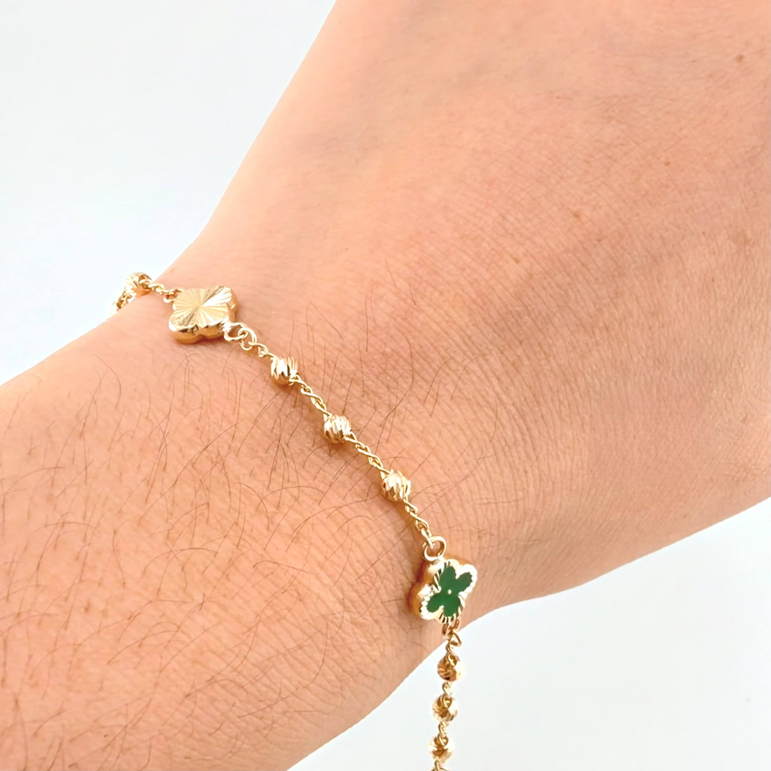 Pulso Trebol Espiga Diamantado 3.3gr / 18.5cm / 3mm Oro Amarillo Nac.Esp. 18K