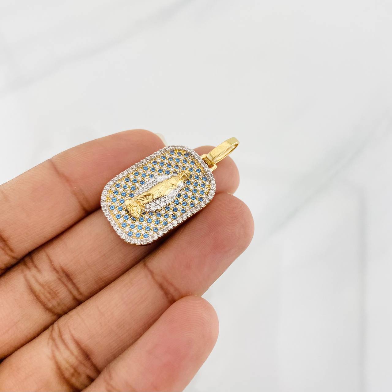 Dije Medalla Virgen Milagrosa 6g / 3.5cm Dos Oros Amarillo Blanco 18K