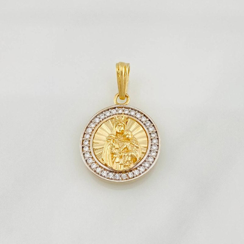 Dije Medalla Virgen del Carmen 2.75g / 2cm Dos Oros Amarillo Blanco 18K
