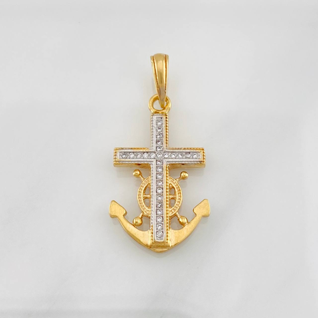 Dije Cruz Alta Mar 3g / 3.3cm Dos Oros Amarillo Blanco 18K