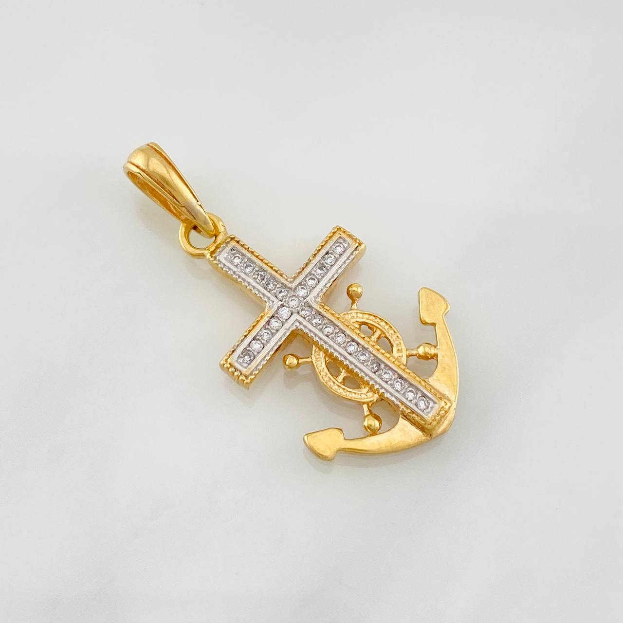 Dije Cruz Alta Mar 3g / 3.3cm Dos Oros Amarillo Blanco 18K