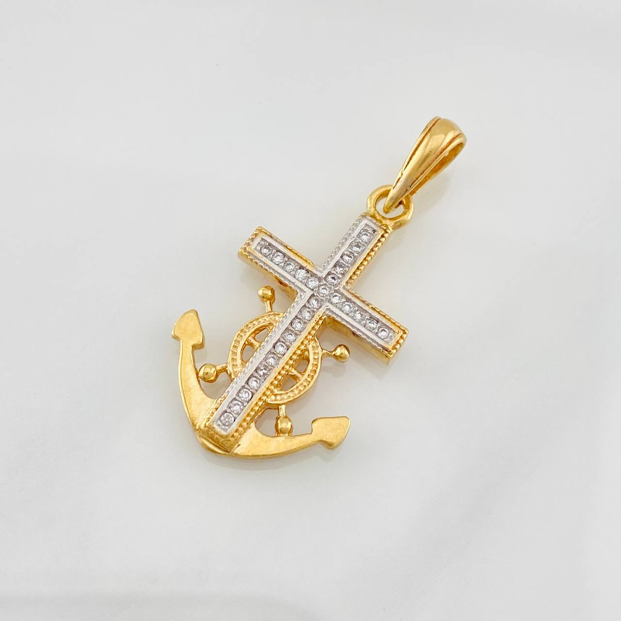 Dije Cruz Alta Mar 3g / 3.3cm Dos Oros Amarillo Blanco 18K