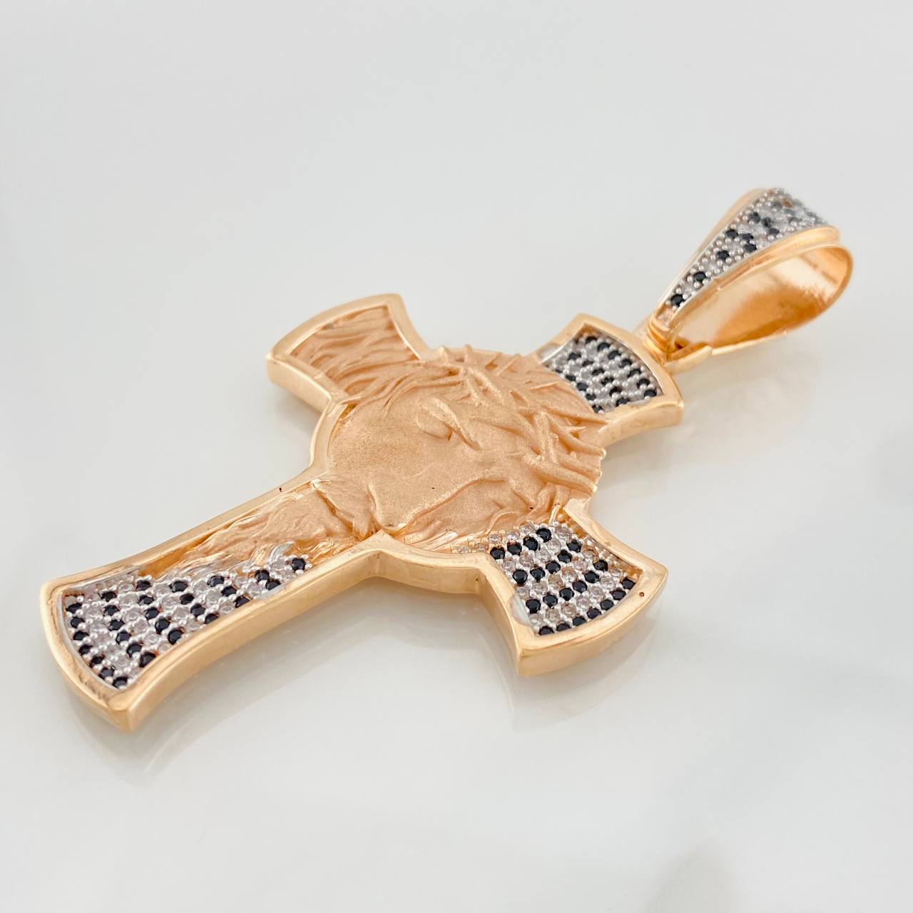 Dije Cruz Cristo 14.8g / 6.5cm Dos Oros Blanco Rosa 18K