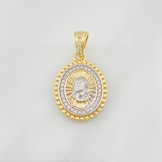 Dije Medalla Rostro Cristo 2.8g / 2.5cm Dos Oros Amarillo Blanco 18K