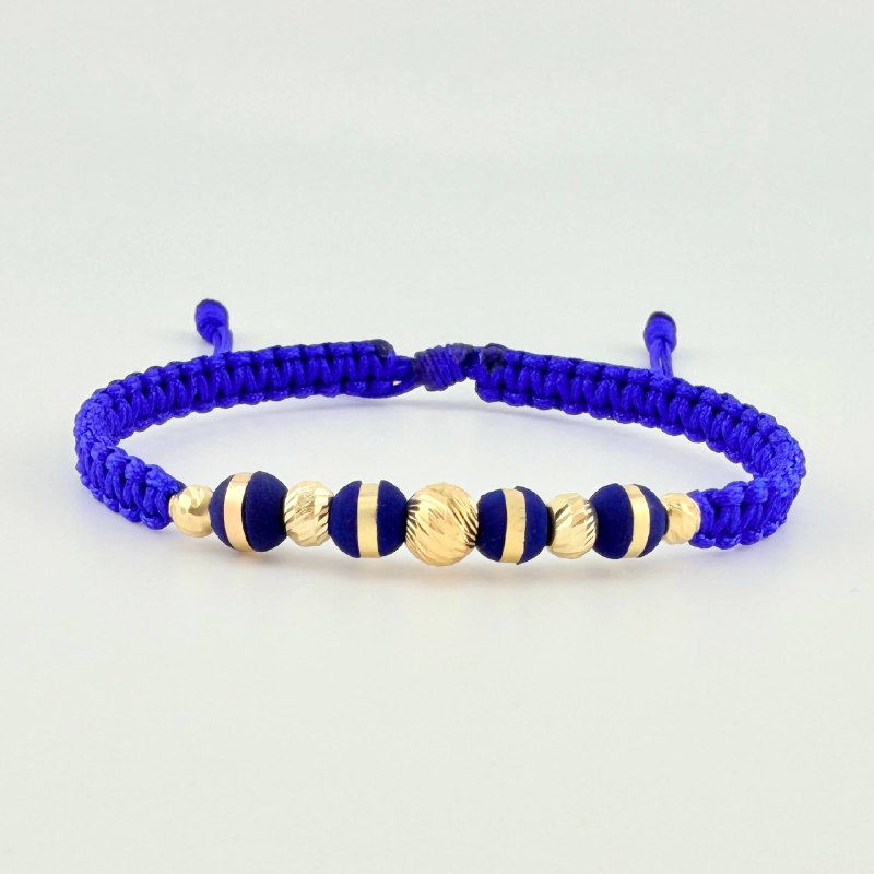 Pulsera Tejida Azul Rey Neoros 4Und / Bolas 5Und 4Mm-5Mm-6Mm Oro Amarillo 18K