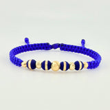 Pulsera Tejida Azul Rey Neoros 4Und / Bolas 5Und 4Mm-5Mm-6Mm Oro Amarillo 18K