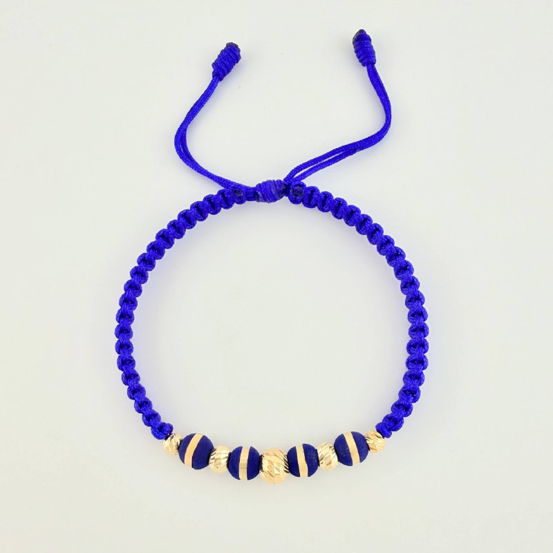 Pulsera Tejida Azul Rey Neoros 4Und / Bolas 5Und 4Mm-5Mm-6Mm Oro Amarillo 18K