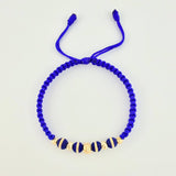 Pulsera Tejida Azul Rey Neoros 4Und / Bolas 5Und 4Mm-5Mm-6Mm Oro Amarillo 18K