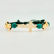 Pulsera Tejida Verde Cruz Trinidad / Bolas 4Und 6mm- 4Und 4mmOro Amarillo 18K