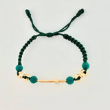 Pulsera Tejida Verde Cruz Trinidad / Bolas 4Und 6mm- 4Und 4mmOro Amarillo 18K