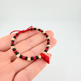Pulsera Tejida Roja Mano Protección / Bolas 10Und 5Mm Oro Amarillo 18K (A.C)