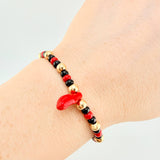 Pulsera Tejida Roja Mano Protección / Bolas 10Und 5Mm Oro Amarillo 18K (A.C)