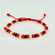 Pulsera Tejida Roja Ojo Turco / Bolas 10Und 4Mm Oro Amarillo 18K