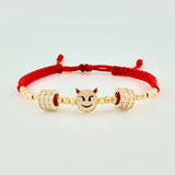 Pulsera Tejida Roja Emoji De Fuego / Bolas 20 Und 3Mm Oro Amarillo 18K