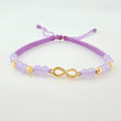 Pulsera Tejida Lila Dije Infinito Oro Amarillo 18K