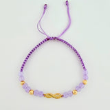 Pulsera Tejida Lila Dije Infinito Oro Amarillo 18K