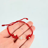 Pulsera Tejida Roja Cruz Maraquera / 2 Unidades 5Mm Diamantados Oro Amarillo 18K