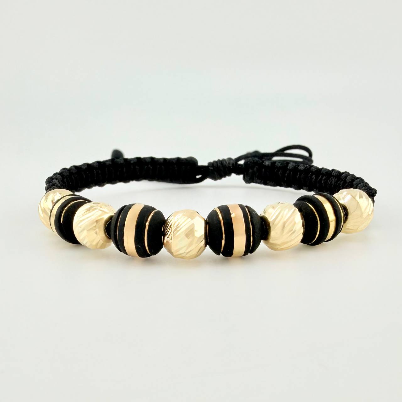 Pulsera Tejida Negra Neoros 4 Und / 5 Und 7Mm Diamantados Oro Amarillo 18K