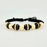 Pulsera Tejida Negra Neoros 4 Und / 5 Und 7Mm Diamantados Oro Amarillo 18K