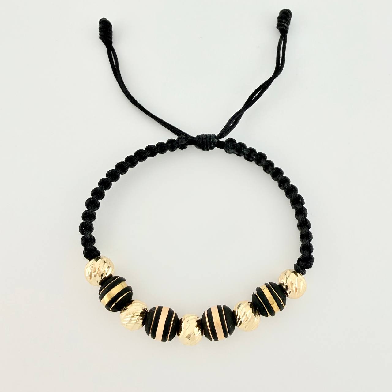 Pulsera Tejida Negra Neoros 4 Und / 5 Und 7Mm Diamantados Oro Amarillo 18K