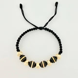 Pulsera Tejida Negra Neoros 4 Und / 5 Und 7Mm Diamantados Oro Amarillo 18K