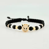 Pulsera Tejida Negra Emogi Diablito Tres Oros 18K