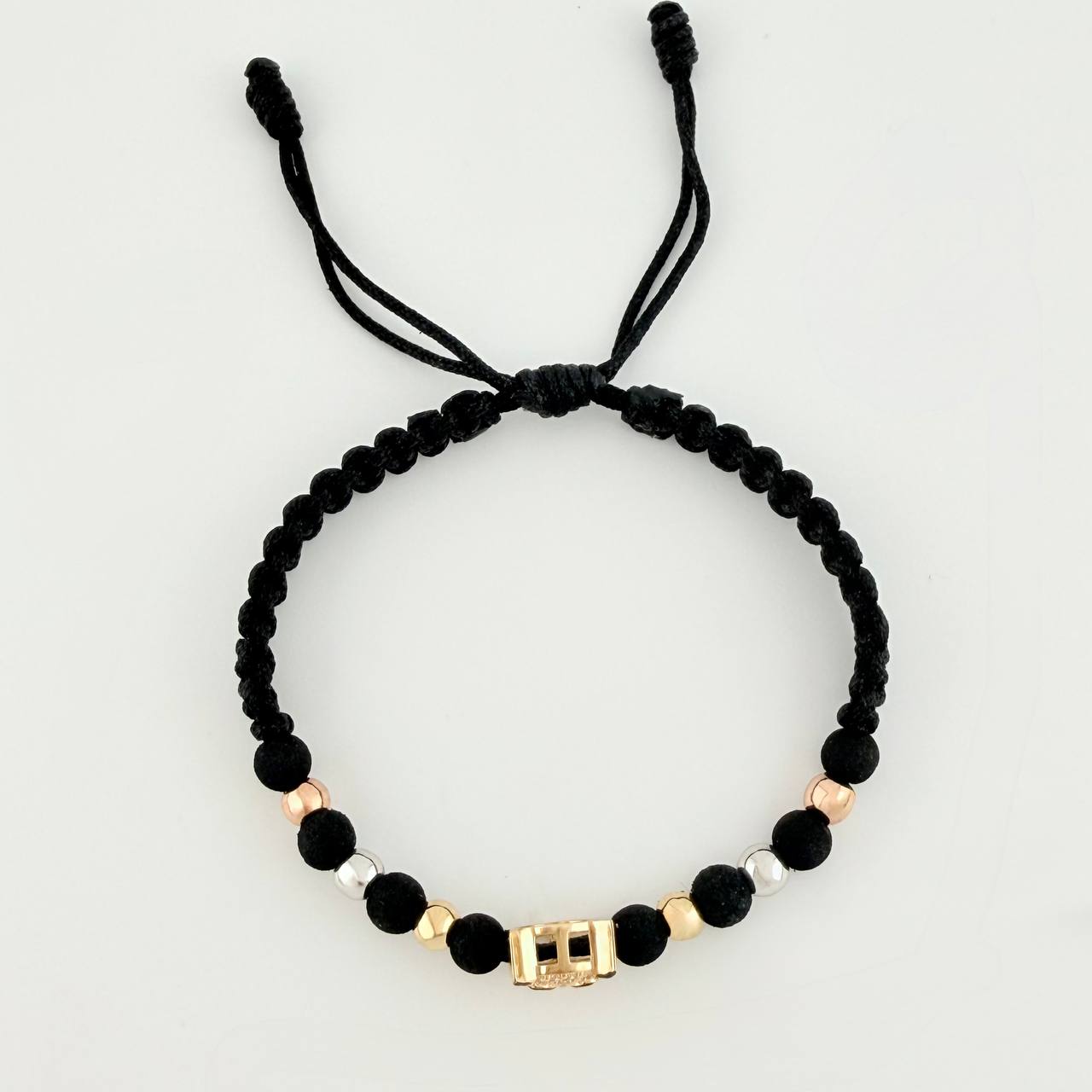 Pulsera Tejida Negra Emogi Diablito Tres Oros 18K