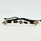 Pulsera Tejida Negras Trio Trebol / 4 Unidades 4Mm Diamantados Oro Amarillo 18K