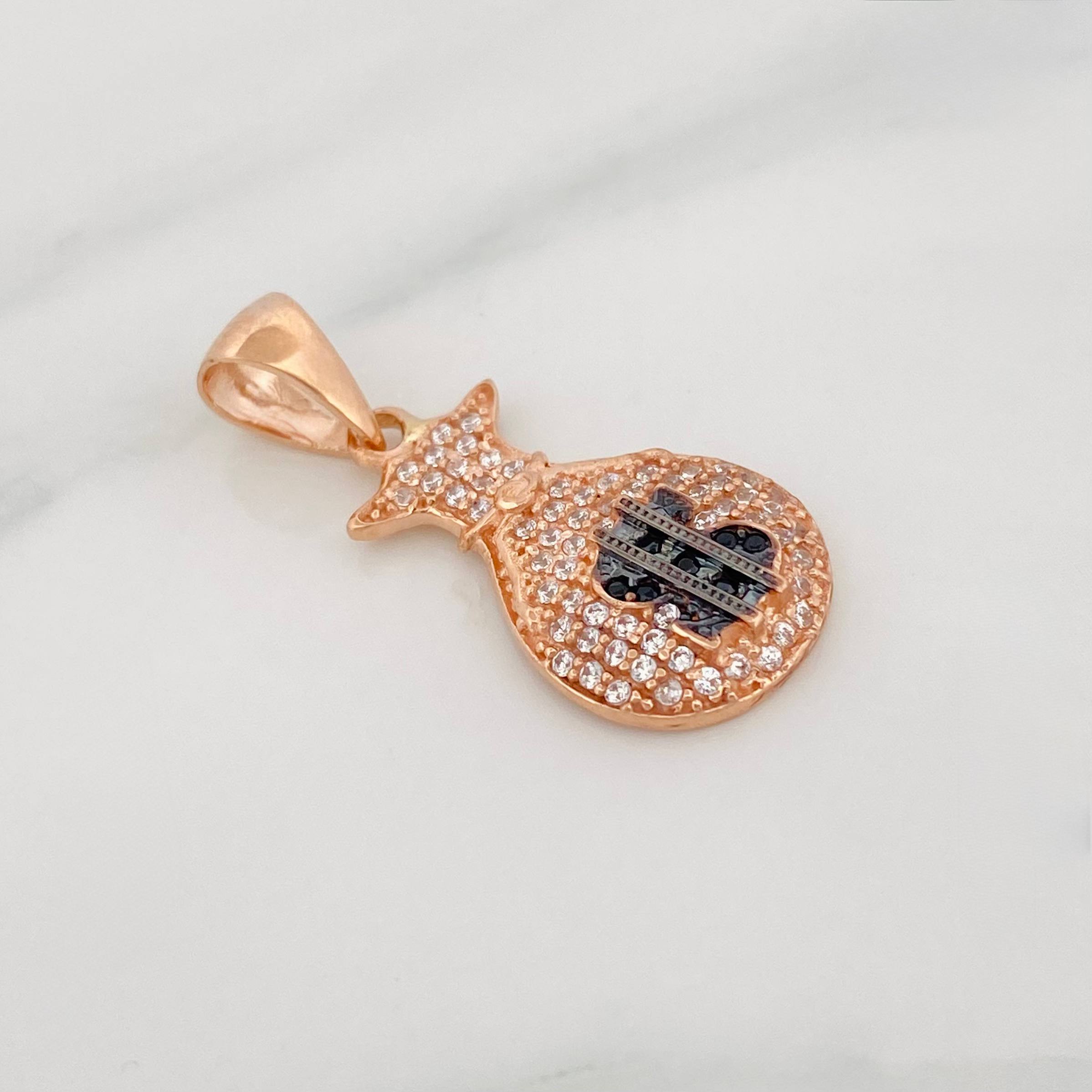 Dije Bolsa De Dinero 2.25 g / 3 cm Dos Oros Negro Rosa 18K