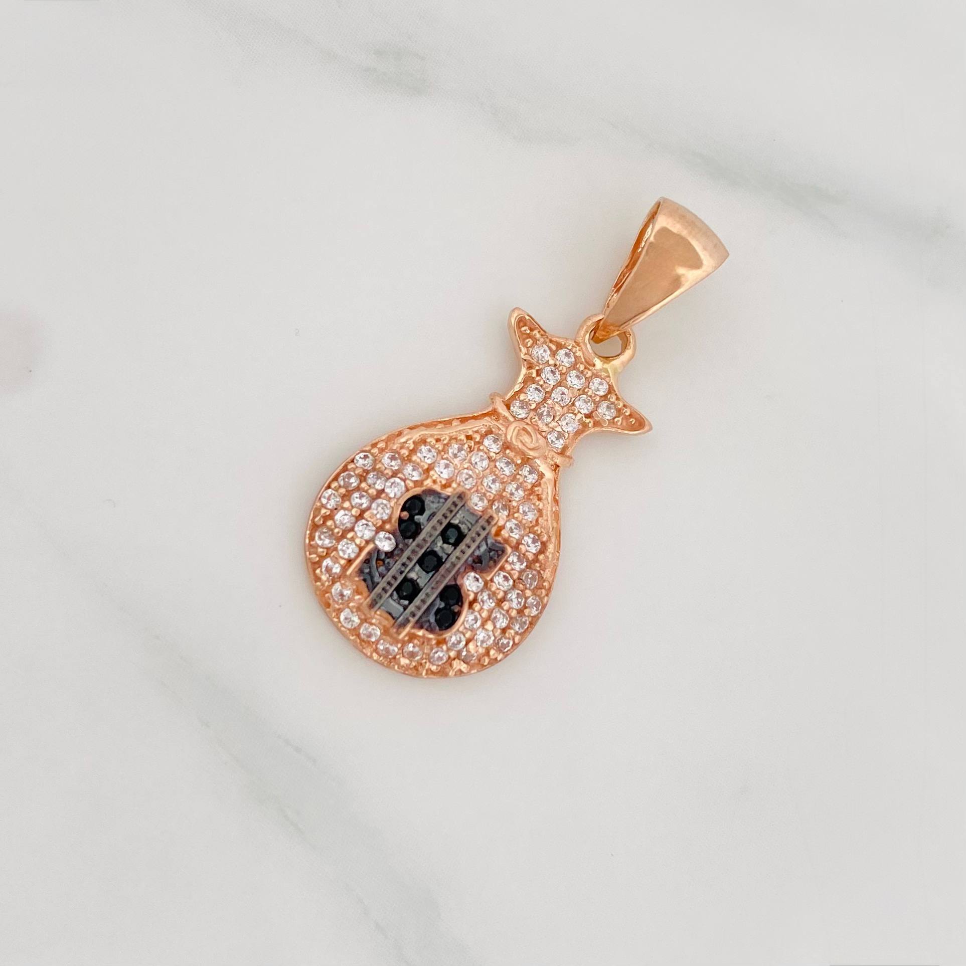 Dije Bolsa De Dinero 2.25 g / 3 cm Dos Oros Negro Rosa 18K