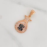 Dije Bolsa De Dinero 2.25 g / 3 cm Dos Oros Negro Rosa 18K