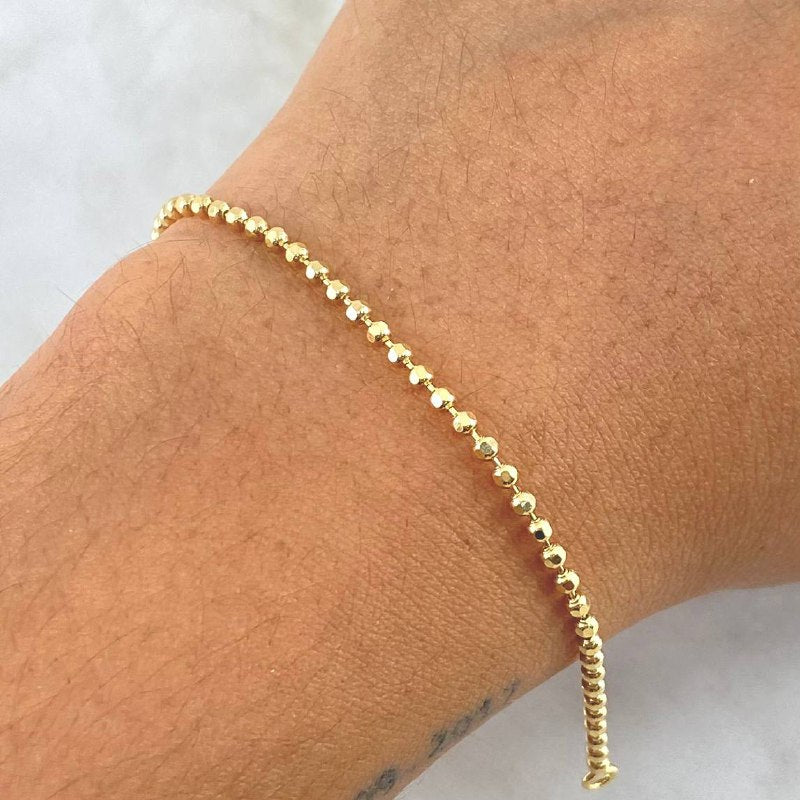 Pulso Militar 3.35gr / 18.5cm / 2mm Bolas Diamantadas Oro Amarillo +3 18K *