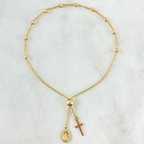 Pulso Franco - Denario Gradual 2.75gr / 22cm / 3mm Virgen Fatima - Cruz Lisa - Bolas Diamantadas Oro Amarillo +4 18K *