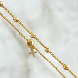 Pulso Franco - Denario Gradual 2.75gr / 22cm / 3mm Virgen Fatima - Cruz Lisa - Bolas Diamantadas Oro Amarillo +4 18K *