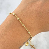 Pulso Franco - Denario Gradual 2.75gr / 22cm / 3mm Virgen Fatima - Cruz Lisa - Bolas Diamantadas Oro Amarillo +4 18K *
