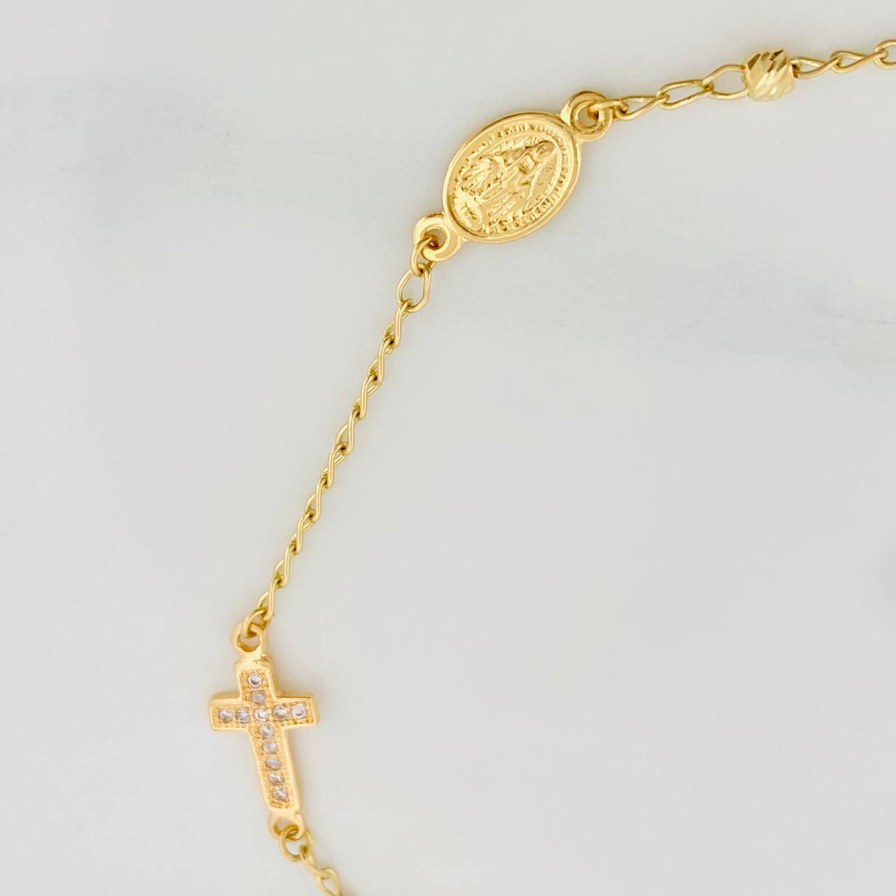 Pulso Denario Virgen Milagrosa Cruz 2.35 g / 19 cm / 3 mm Oro Amarillo 18K