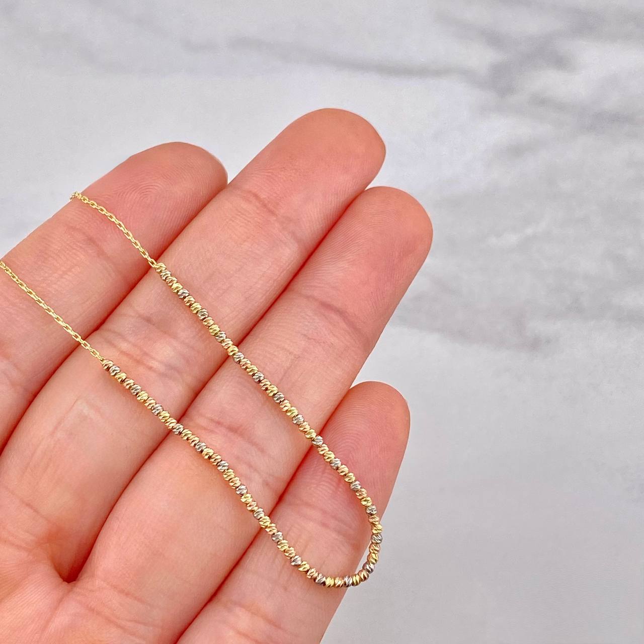Cadena Aro Seguido Bolas Diamantadas 2.1g / 40cm / 0.6mm Tres Oros 18K