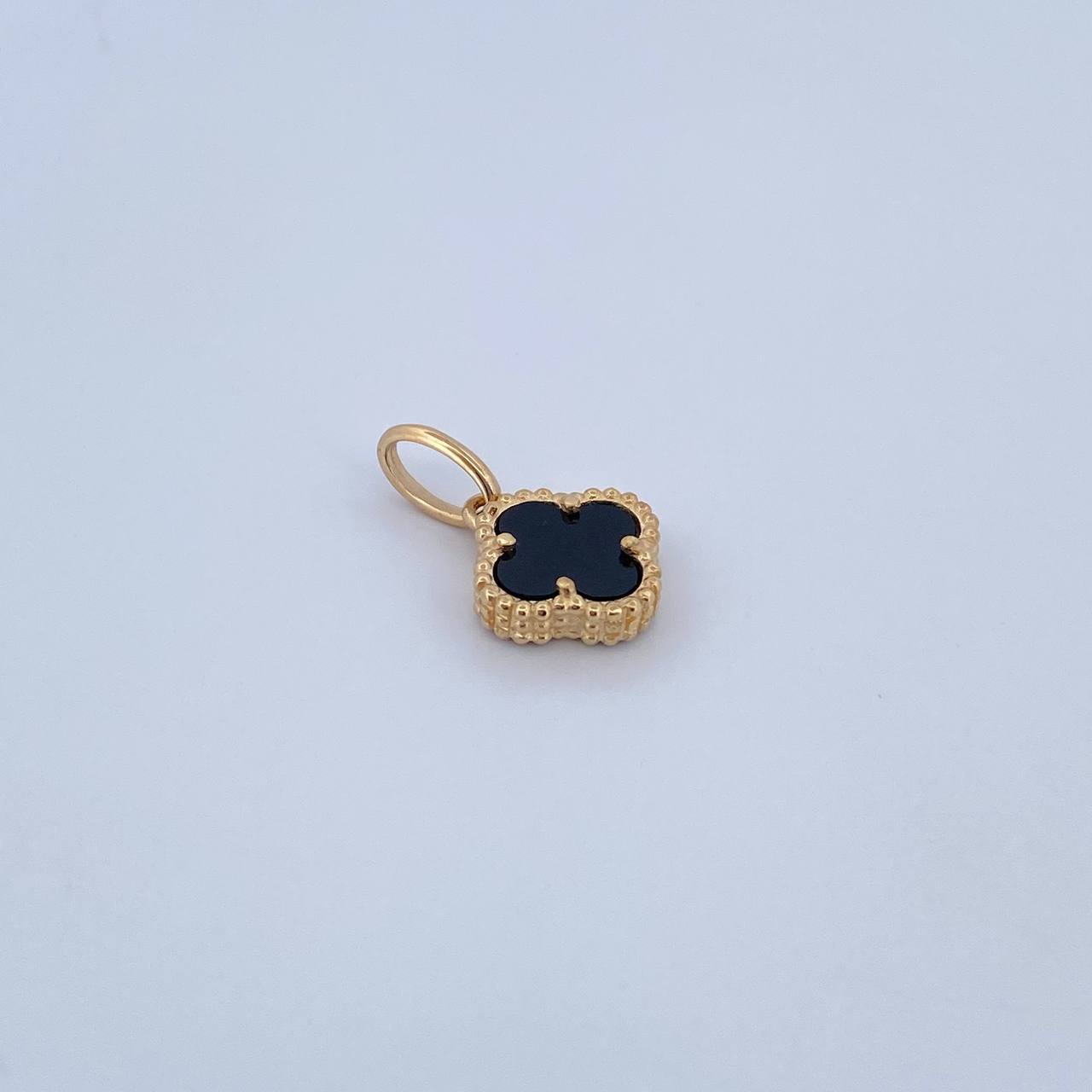 Dije Trebol 1.25gr / 1.6cm / Onix Negro Oro Amarillo Nac.Esp. 18K &