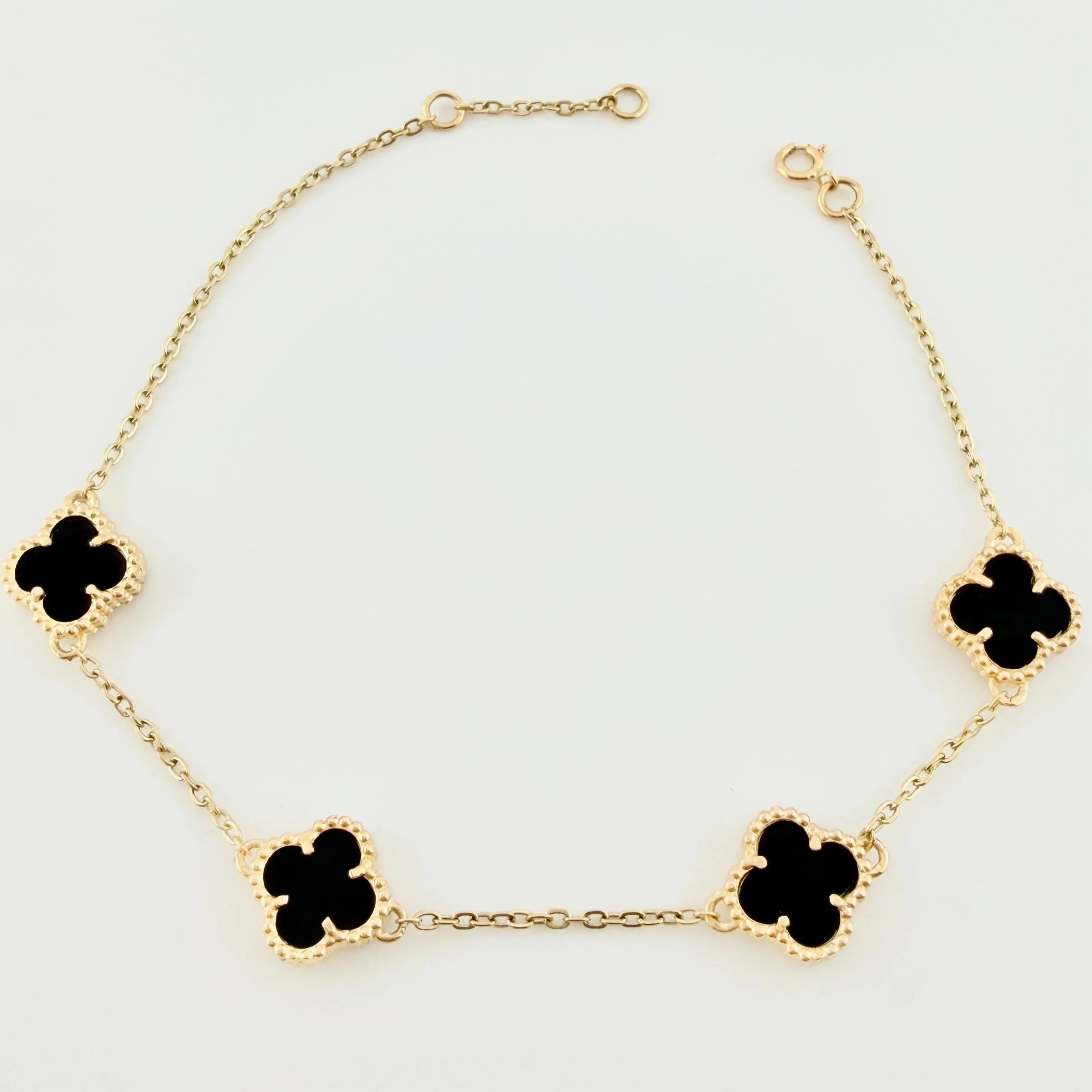 Pulso Modulable Trebol Onix Negro 4.55 g / 18.2 cm - 16 cm / 0.55 mm Oro Amarillo 18K